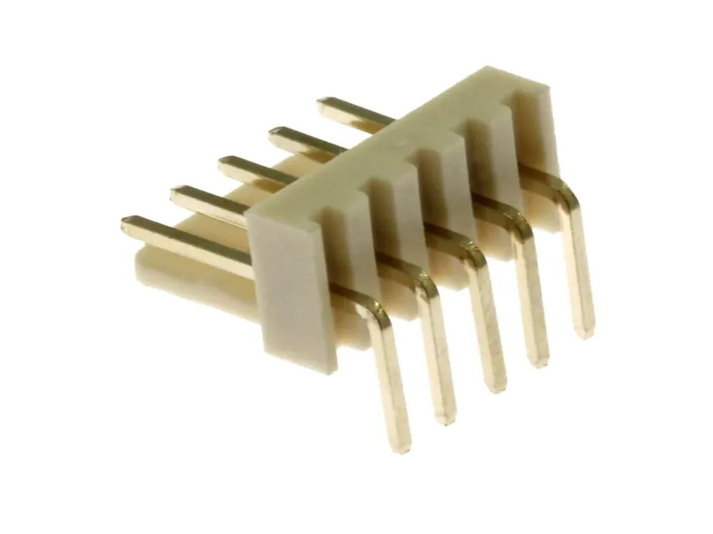 Tovární cena - Konektor se zámkem, 5 pinů (1x5), do DPS, RM2.54mm, úhlový 90°, pozlacený
