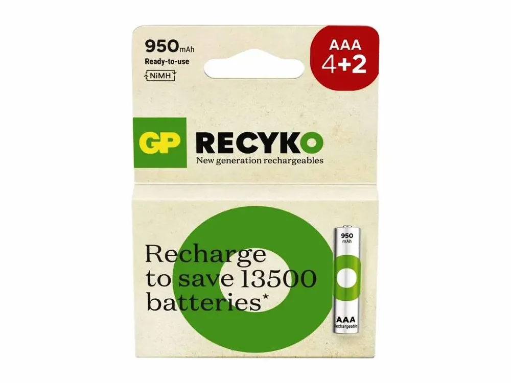 Přímo z továrny - Nabíjecí baterie GP ReCyko 950 AAA (HR03), 4+2ks