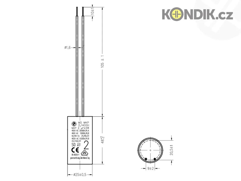Objednat online - Motorový rozběhový kondenzátor 2uF 400V Hydra MD MKP