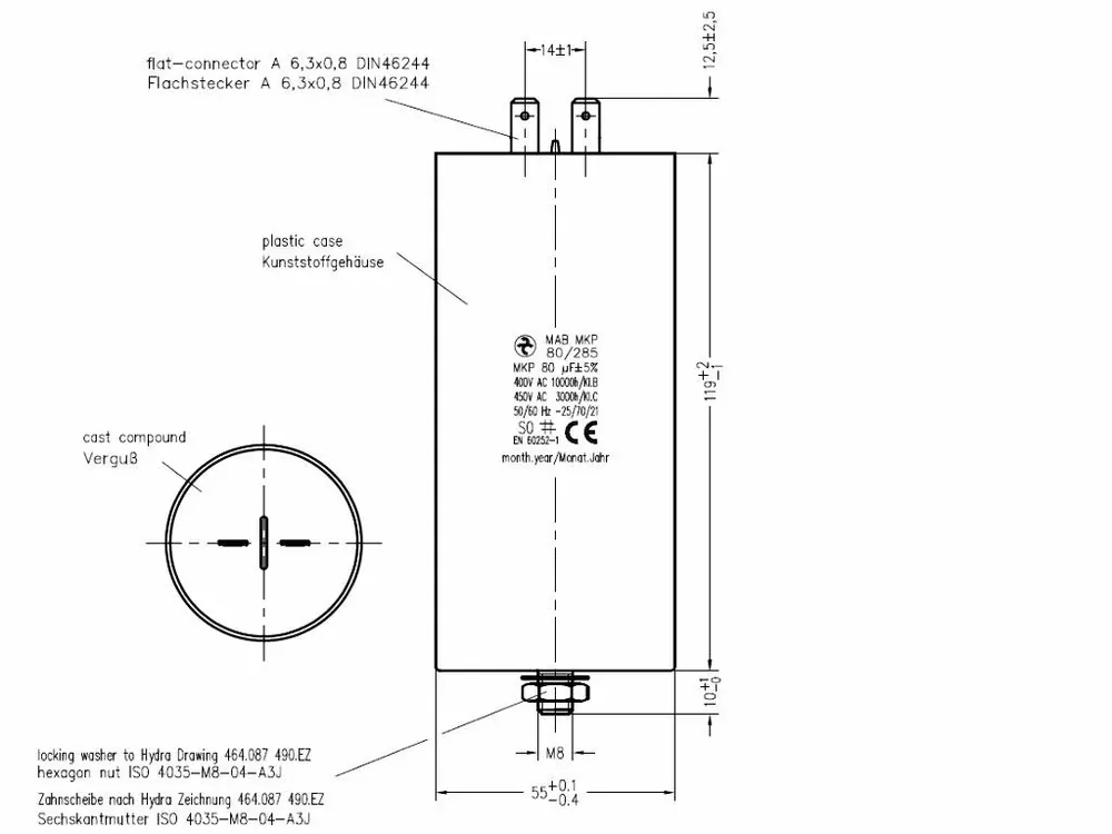 Nabídka dne | Motorový rozběhový kondenzátor 80uF 285V Hydra MAB MKP