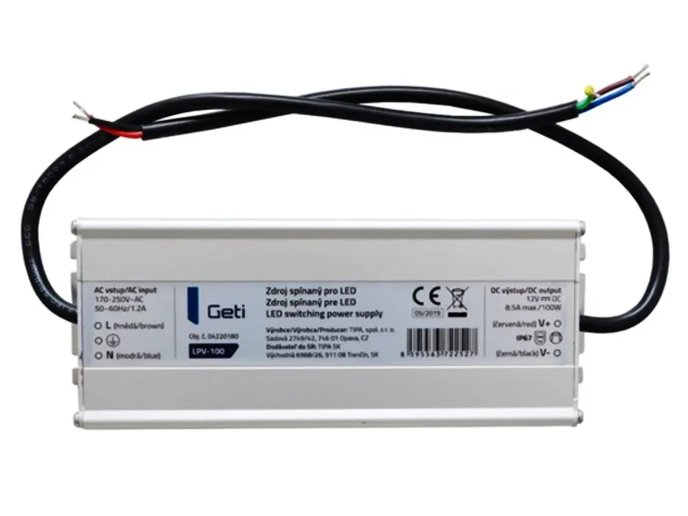 Kvalitní produkt - Geti LPV-100 napájecí zdroj 12V/8,5A IP67