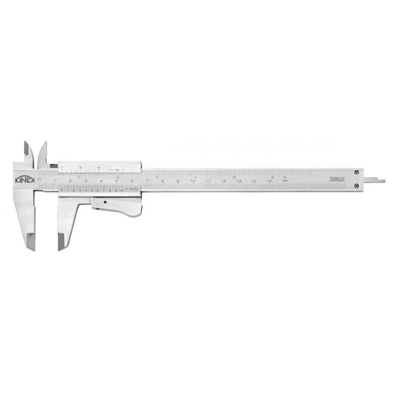 Nabídka dne | Posuvné měřítko KINEX 150 mm, 0,05 mm, aretace tlačítkem, mm+inch, monoblok, ČSN 25 1238, DIN 862