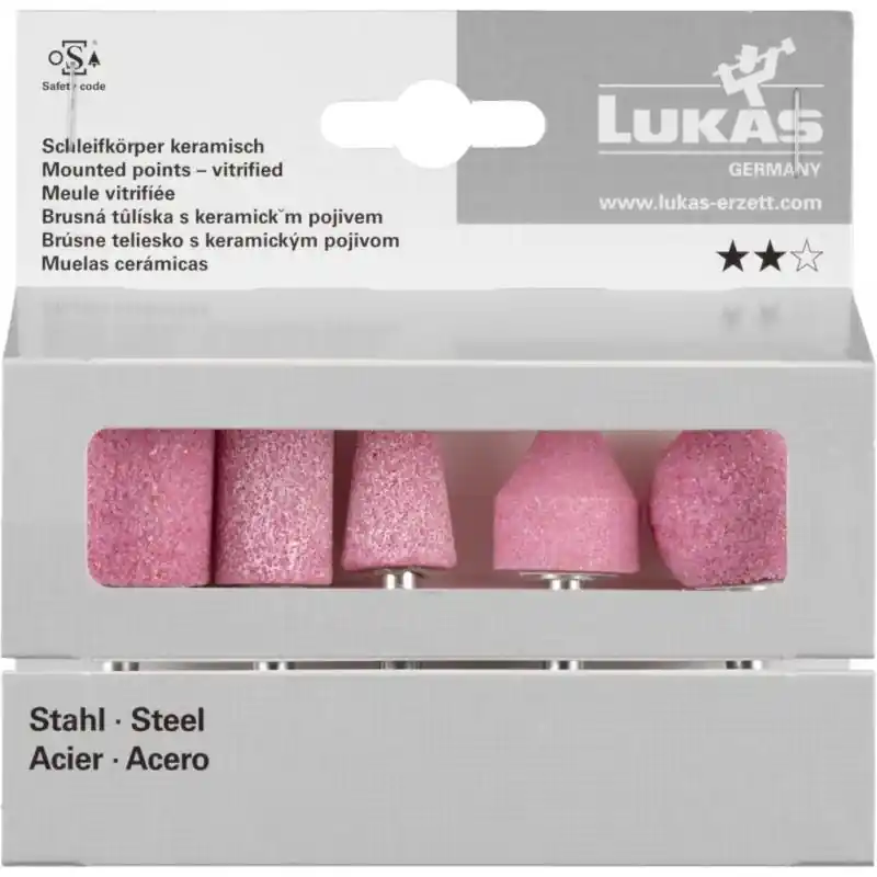 Sada brusných tělísek LUKAS, 5dílná, pro ocel a litinu, stopka 6 mm, korund EKR | Sleva navíc