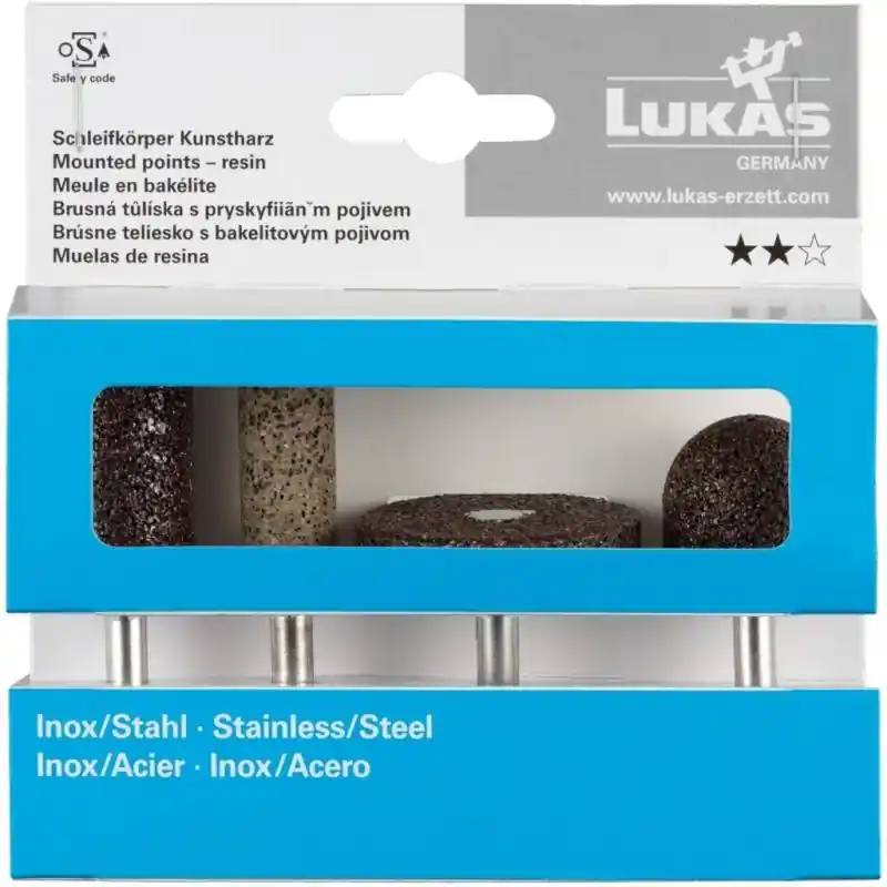 Nenechte si ujít nabídku - Sada brusných tělísek LUKAS, 4dílná, pro ocel a nerezovou ocel, stopka 6 mm, korund NKBA