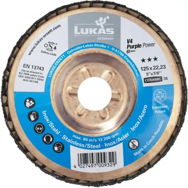 Lamelový brusný kotouč V4 PURPLE-POWER univerzální Ø 125 mm Keramická zrnitost 36 úhlová | Připraveno k odeslání