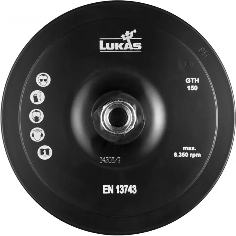 Držák nástrojů LUKAS GTHx pro brusné listy na suchý zip Ø 150 mm se závitem M14 | Novinka