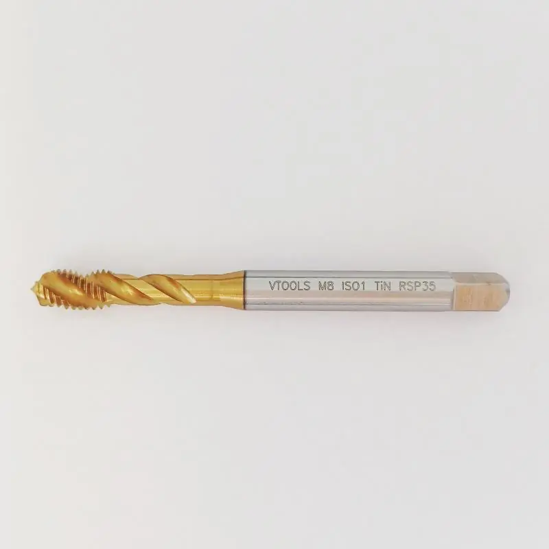 Závitník strojní M8, neprůchozí, se šroubovitou drážkou 35°, ISO1 (5H), HSSE, TiN, VTOOLS - Do vyprodání zásob