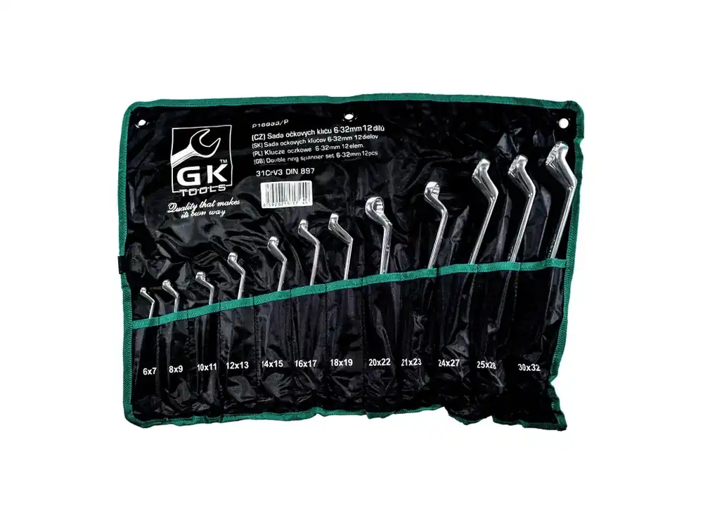 GK TOOLS Sada očkových klíčů vyhnutých chrom 12 dílů 6-32 mm, textilní obal - Doporučujeme