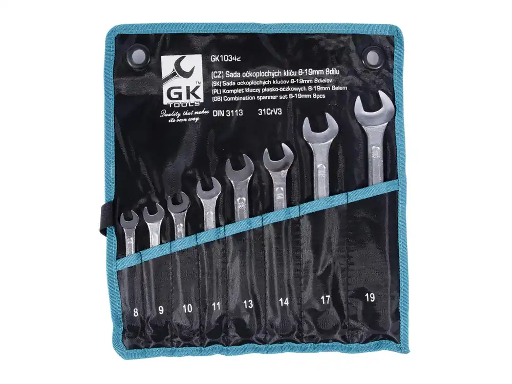 GK TOOLS Sada očkoplochých klíčů, chrom 8 dílů 8-19 mm, textilní obal | Nyní k dispozici