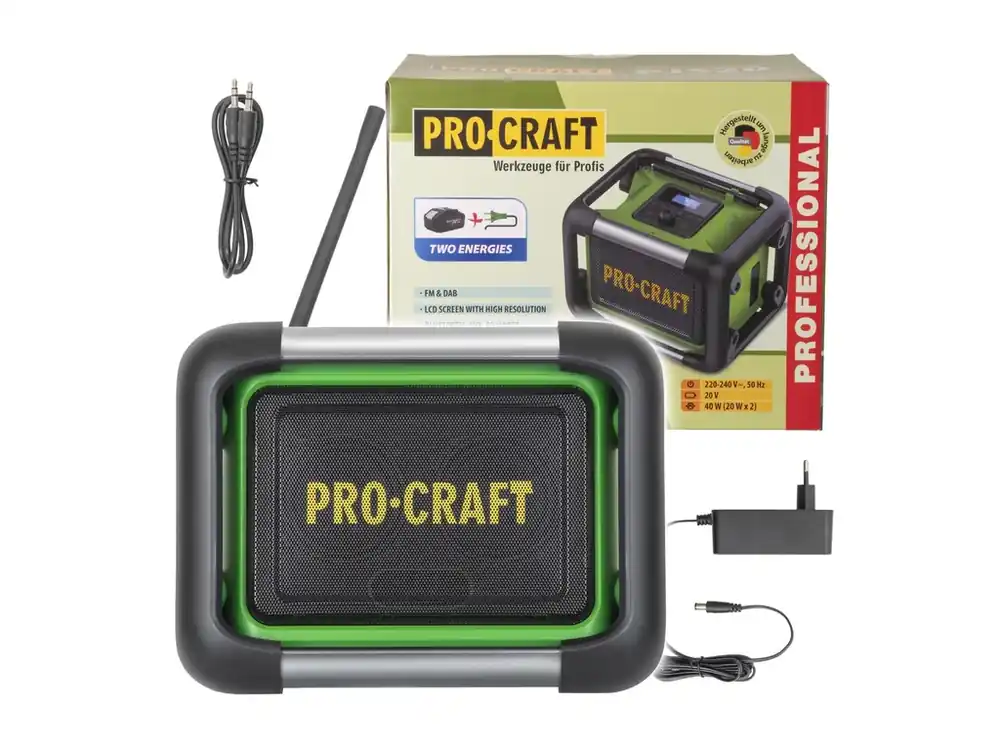 Doprodej | Aku / síťové rádio Procraft PJS20 DAB+, FM, Bluetooth 5.3, 80W (vč. 230V adaptéru, bez aku baterie a PJS20bb