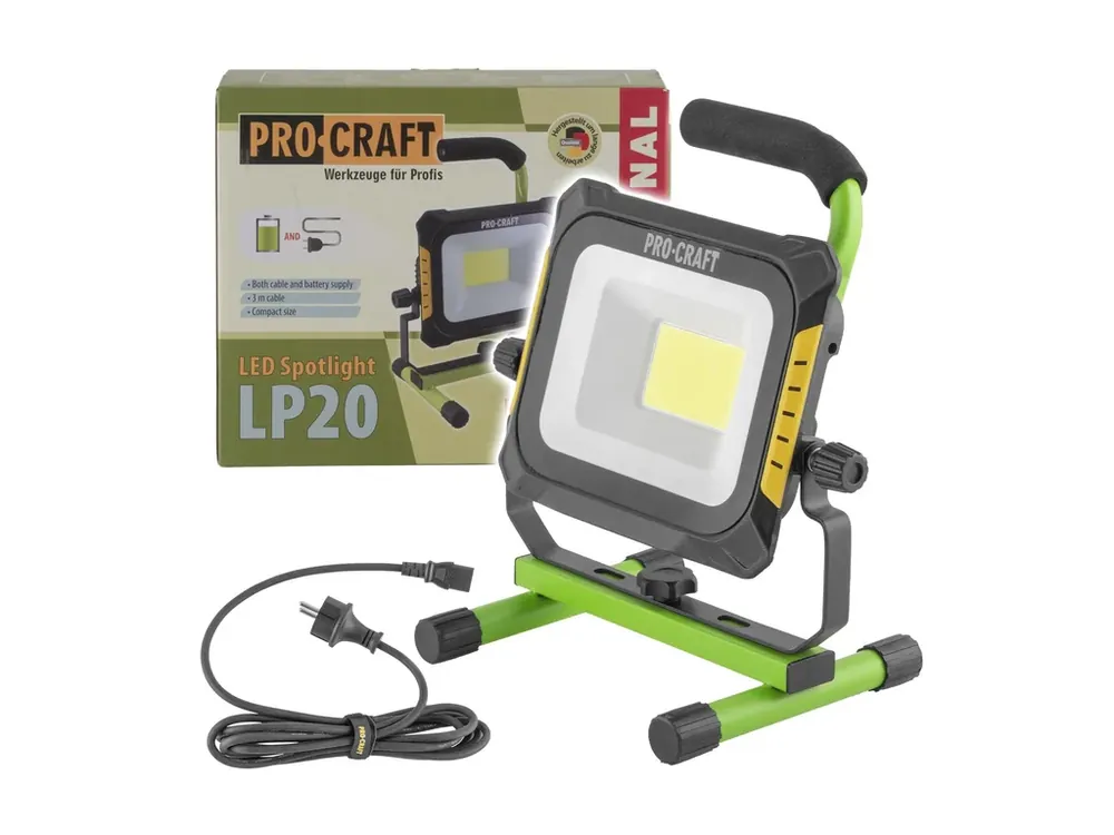 LED svítilna (reflektor) aku/220V Procraft LP20 bez akumulátoru a nabíječky LP20 - Omezené zásoby