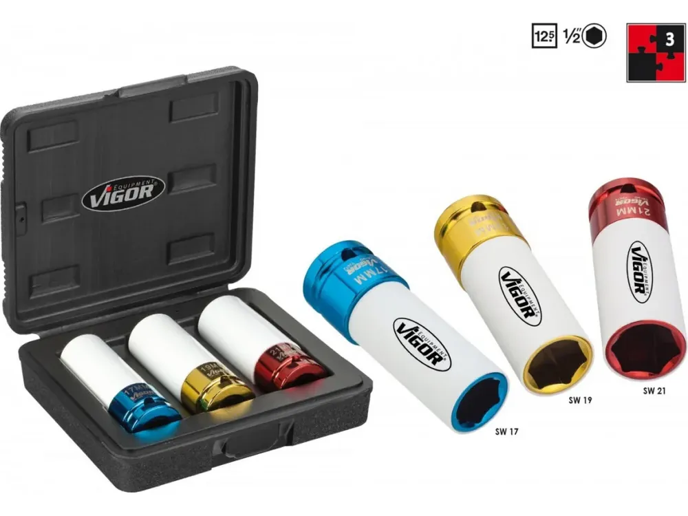 Sada kovaných vnitřních nástrčných klíčů 1/2" 17-21mm 3 dílná Vigor - V2522 - Do vyčerpání zásob