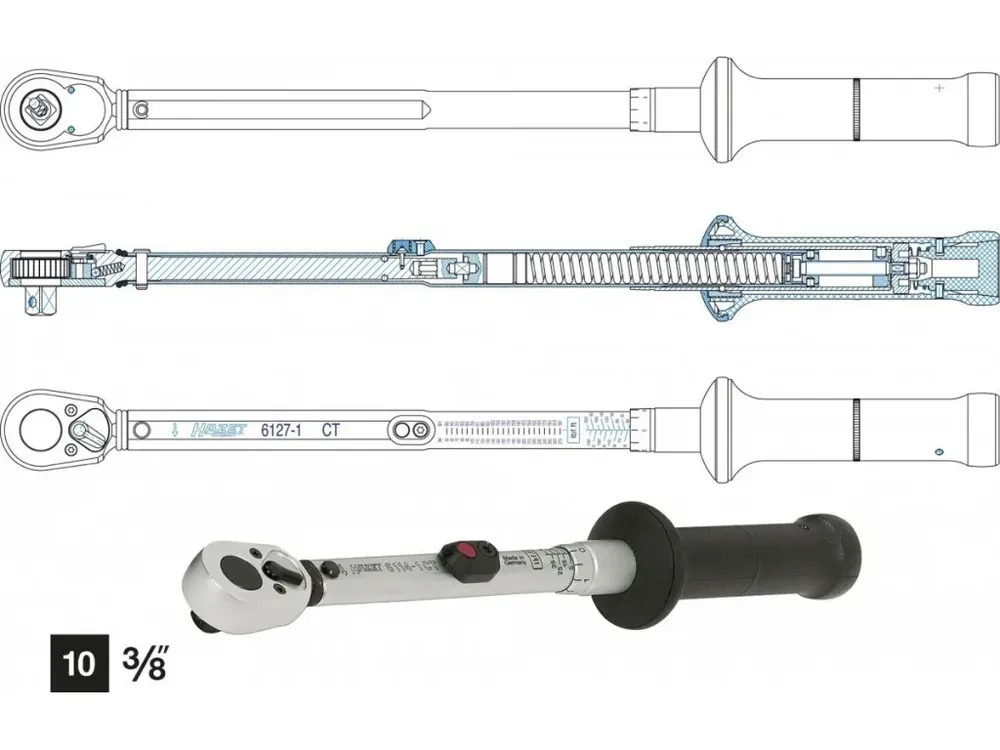 Speciální nabídka - Momentový klíč 3/8" s US stupnicí, Hazet 6114-1CT