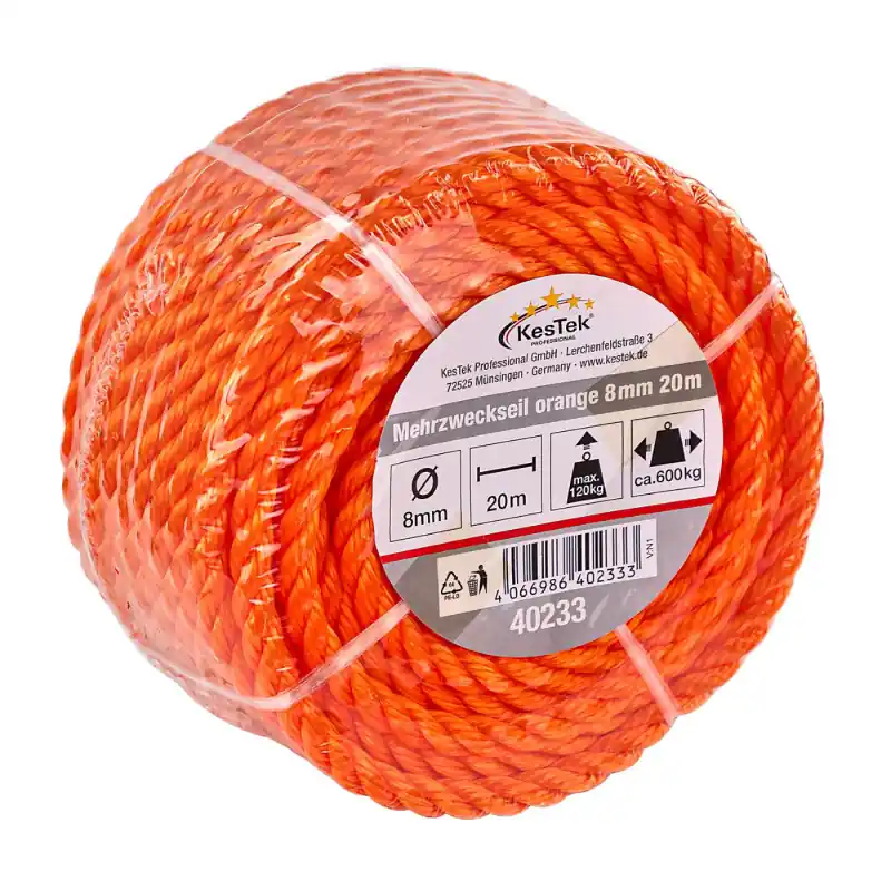 KesTek Víceúčelové lano 20 m / 8 mm, oranžové | Vysoká kvalita