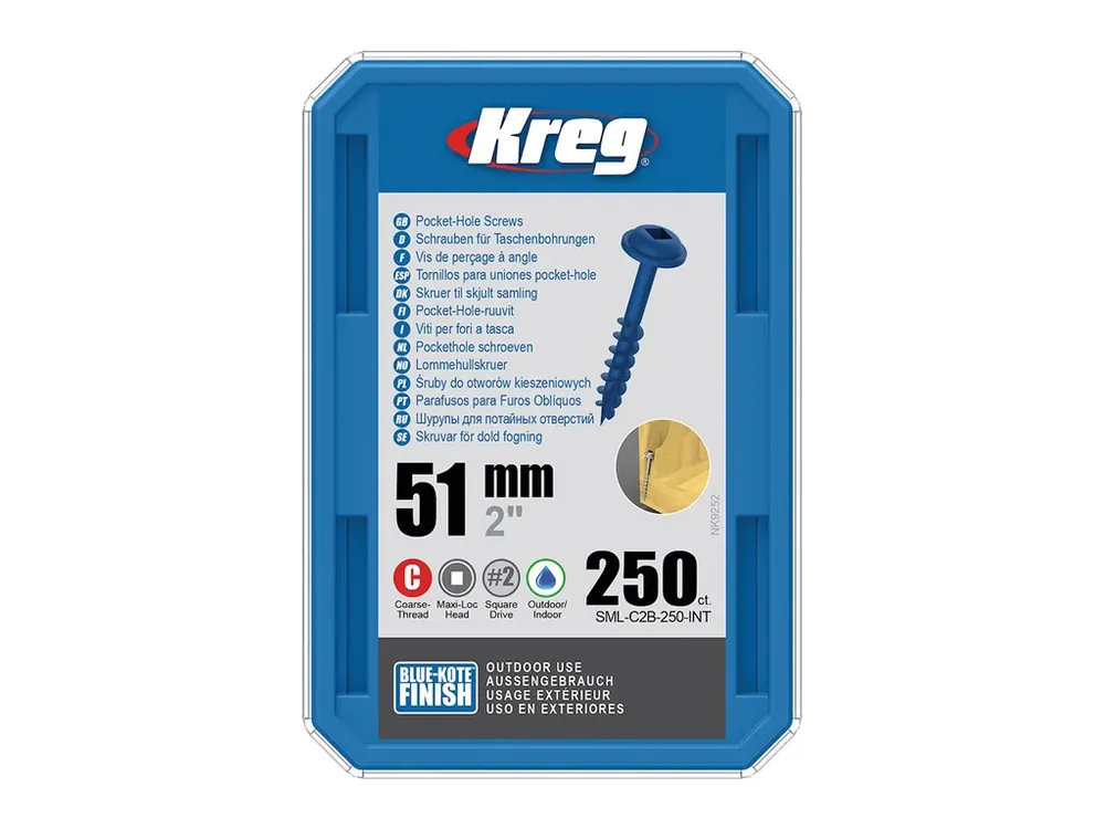 Snadný nákup - Kreg Blue-Kote Maxi-Loc Šrouby pro skryté spoje - 51 mm, hrubý závit, 250 ks