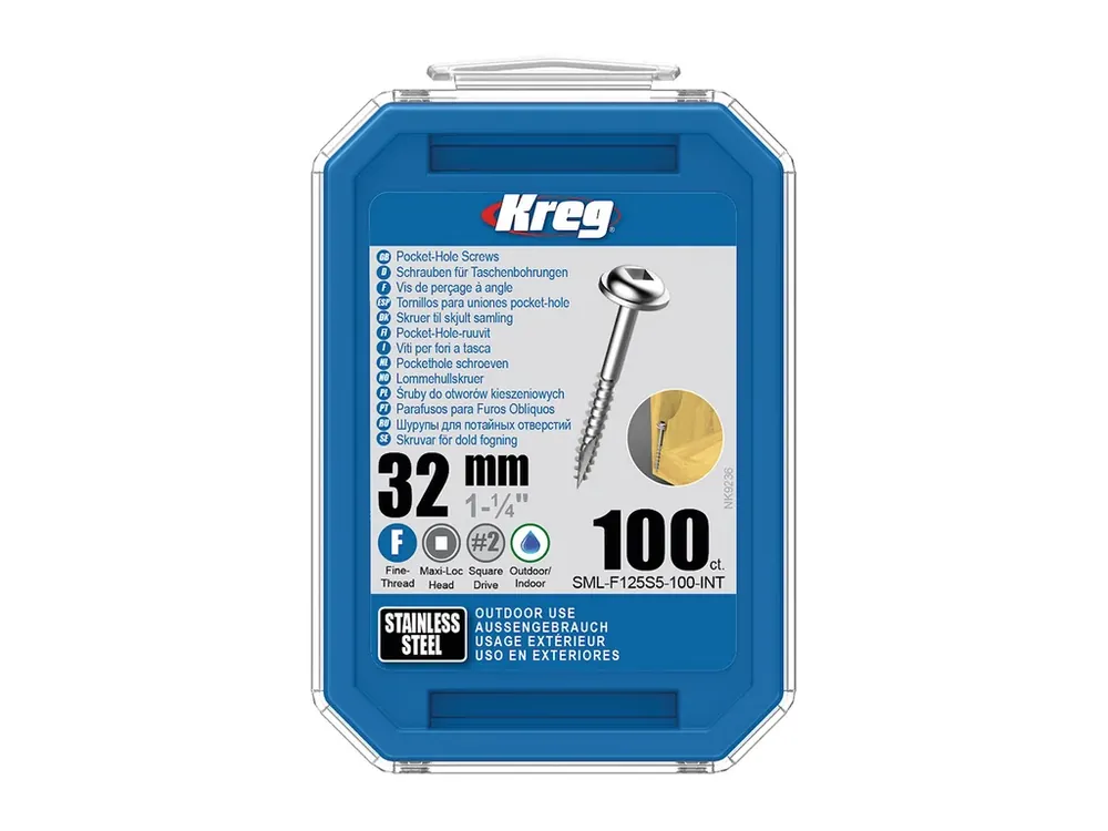Omezené množství | Kreg Nerez Maxi-Loc Šrouby pro skryté spoje - 32 mm, jemný závit, 100 ks