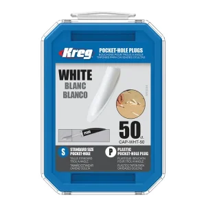 Kreg Standard Záslepky pro skryté spoje - plast, bílé, 50 ks | Do vyprodání zásob