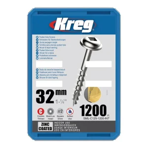 Doprodej - Kreg Zinc Maxi-Loc Šrouby pro skryté spoje - 32 mm, hrubý závit, 1200 ks