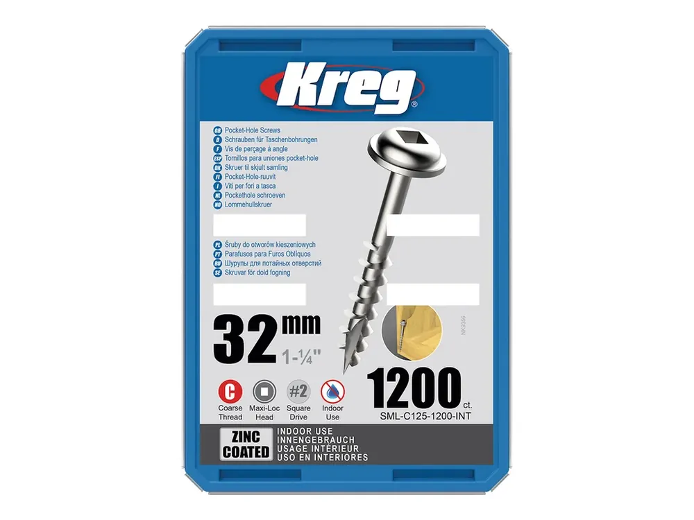 Doprodej - Kreg Zinc Maxi-Loc Šrouby pro skryté spoje - 32 mm, hrubý závit, 1200 ks