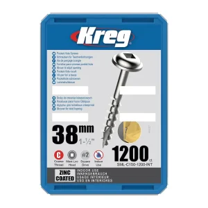 Kreg Zinc Maxi-Loc Šrouby pro skryté spoje - 38 mm, hrubý závit, 1200 ks - Výhodná nabídka