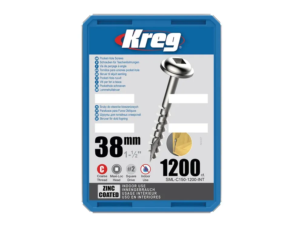 Kreg Zinc Maxi-Loc Šrouby pro skryté spoje - 38 mm, hrubý závit, 1200 ks - Výhodná nabídka