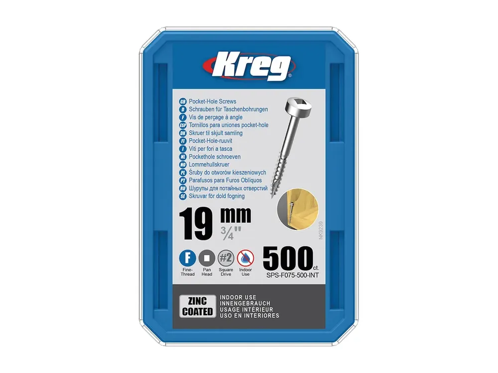 Kreg Zinc Pan-Head Šrouby pro skryté spoje - 19 mm, jemný závit, 500 ks | Nový produkt