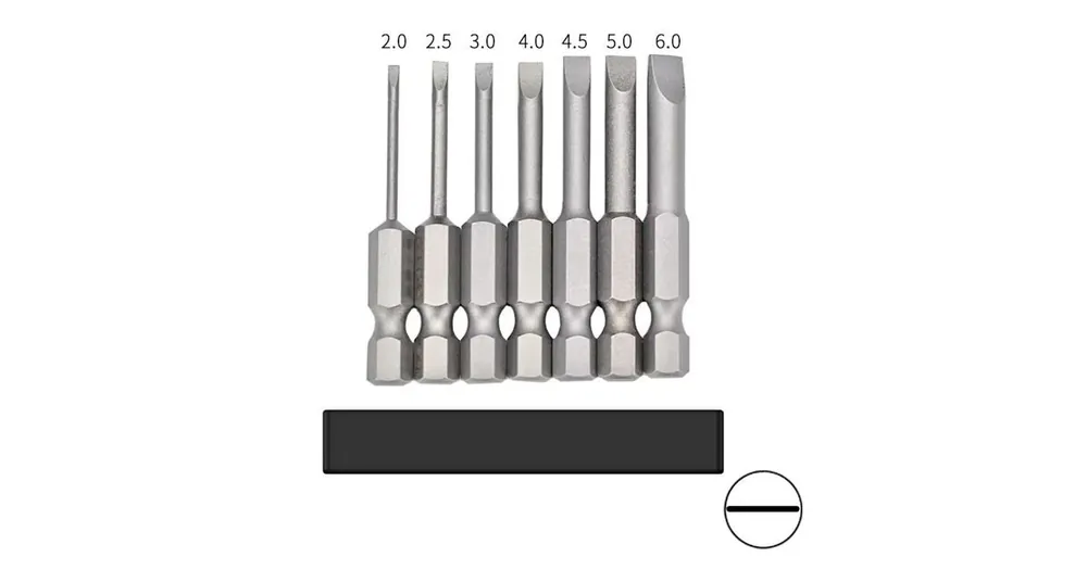 Skladem | Sada 7ks bitů, Plochý SL2, SL2.5, SL3, SL4, SL4.5, SL5, SL6, délka 50mm