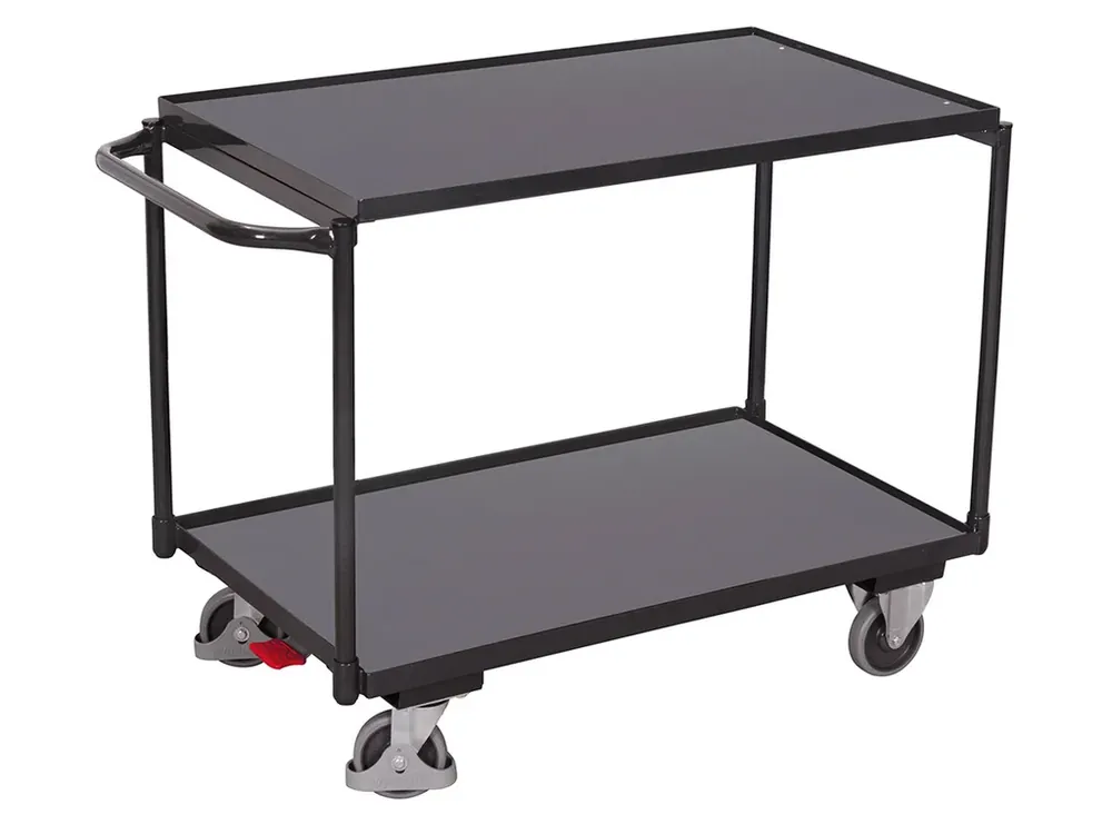 Doprodej zásob - Policový vozík s madlem, Variofit, do 250 kg, 2 police (98,5 x 59 cm), modrá/antracit