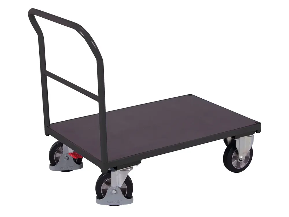 Plošinový vozík s madlem, Variofit, ložná plocha 202 x 80 cm, do 1000 kg, modrá/antracit - Omezené zásoby