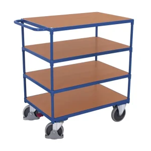Policový vozík s madlem, 4 police, Variofit, ložná plocha 100 x 70 cm, do 500 kg, modrá/antracit | Oblíbený produkt