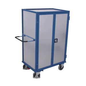 Akční nabídka | Vysoký skříňový vozík s madlem, 4 plné stěny, 5 polic, Variofit, ložná plocha 104 x 68 cm, do 500 kg, modrá/antracit