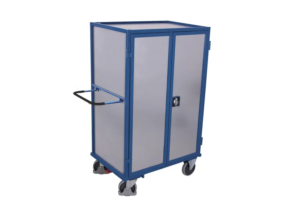 Akční nabídka | Vysoký skříňový vozík s madlem, 4 plné stěny, 5 polic, Variofit, ložná plocha 104 x 68 cm, do 500 kg, modrá/antracit