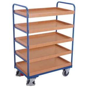 Vysoký policový vozík do 250 kg, 5 polic s ohraněním, Variofit, ložná plocha 96 x 55 cm, do 250 kg, modrá/antracit - Skvělá cena