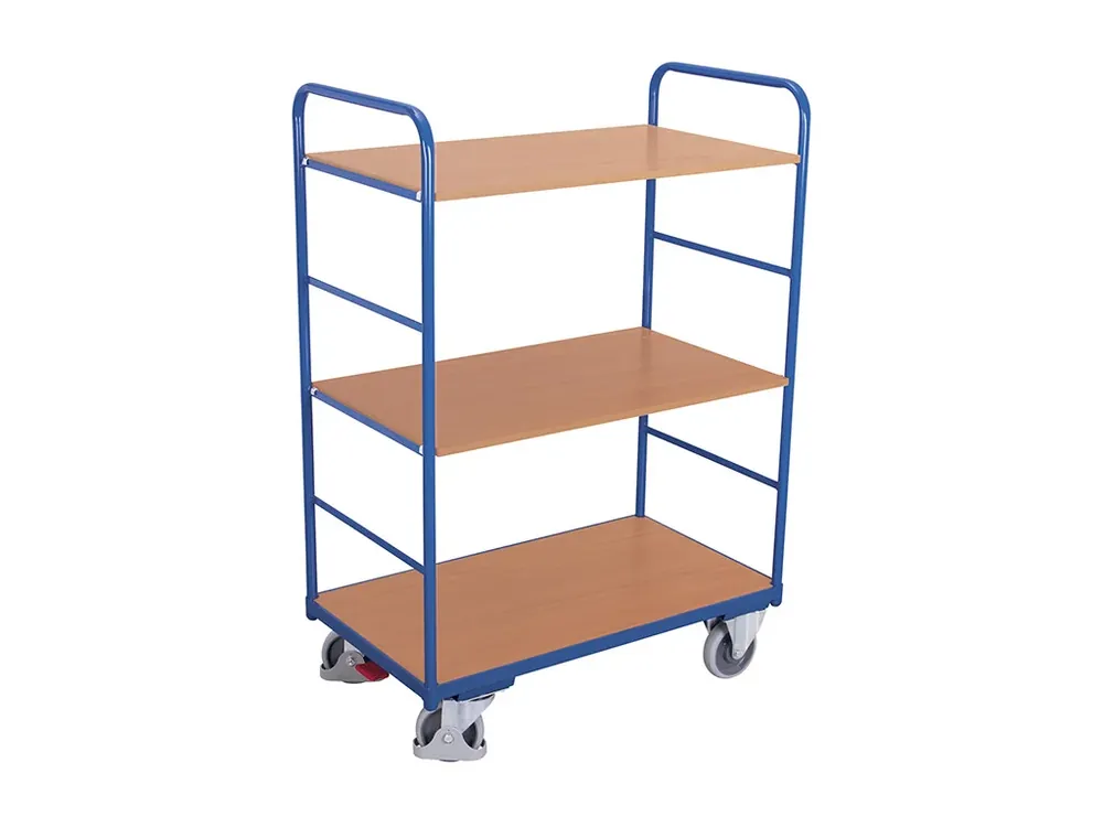 Vysoký policový vozík do 250 kg, 3 police, Variofit, ložná plocha 100 x 60 cm, do 250 kg, modrá/antracit - Kvalitní produkt