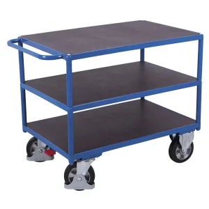 Policový vozík s madlem, 3 police, Variofit, ložná plocha 99 x 70 cm, do 1000 kg, modrá/antracit - Speciální cena