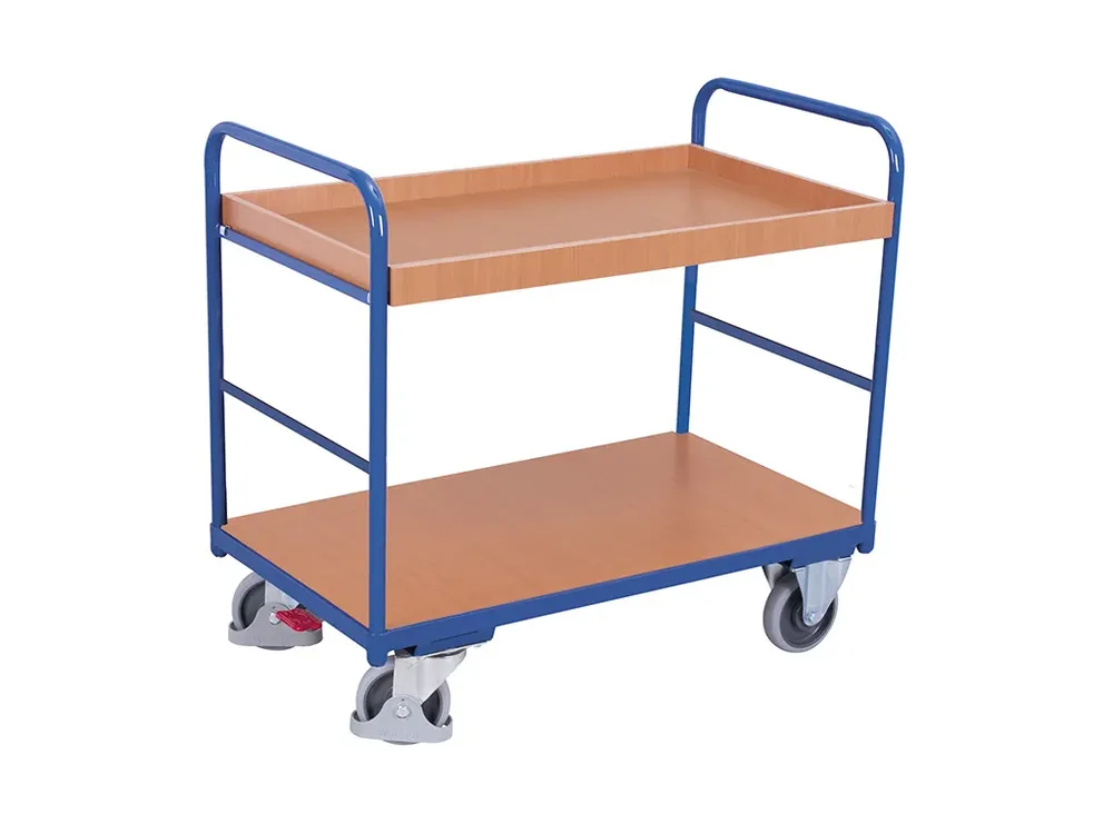 Policový vozík, 2 police s ohraněním, Variofit, ložná plocha 120 x 80 cm, do 250 kg, modrá/antracit | Kupte nyní