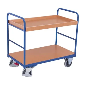 Policový vozík, 2 police s ohraněním, Variofit, ložná plocha 100 x 70 cm, do 250 kg, modrá/antracit - Nabídka