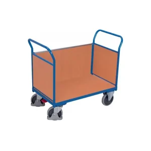 Plošinový vozík se dvěma madly a boční stěnou s plnou výplní, Variofit, ložná plocha 120 x 77 cm, do 500 kg, modrá/antracit | Akční cena