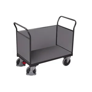 Plošinový vozík se dvěma madly a boční stěnou s plnou výplní, Variofit, ložná plocha 100 x 67 cm, do 500 kg, modrá/antracit - Přidat do košíku