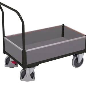 Tovární cena | Plošinový vozík s madlem, nízké plné bočnice, Variofit, ložná plocha 101 x 65 cm, do 500 kg, modrá/antracit