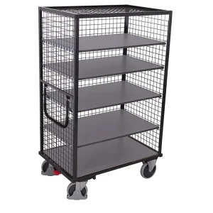 Ušetřete | Vysoký skříňový vozík s madlem a mřížovými stěnami, Variofit, 5 polic (123 x 75 cm), do 500 kg, modrá/antracit