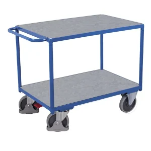 Policový vozík s madlem, 2 police, Variofit, užitná plocha 100 x 70 cm, do 500 kg, modrá/antracit - Akční nabídka