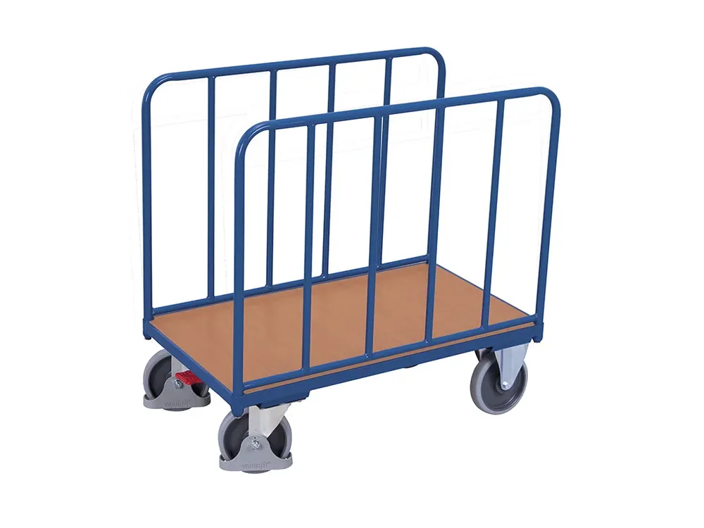 Plošinový vozík se dvěma trubkovými stěnami, Variofit, ložná plocha 106 x 54 cm, do 400 kg, modrá/antracit - Vysoká kvalita