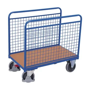 Plošinový vozík se dvěma mřížovými stěnami, Variofit, ložná plocha 106 x 54 cm, do 400 kg, modrá/antracit - Prodejní hit