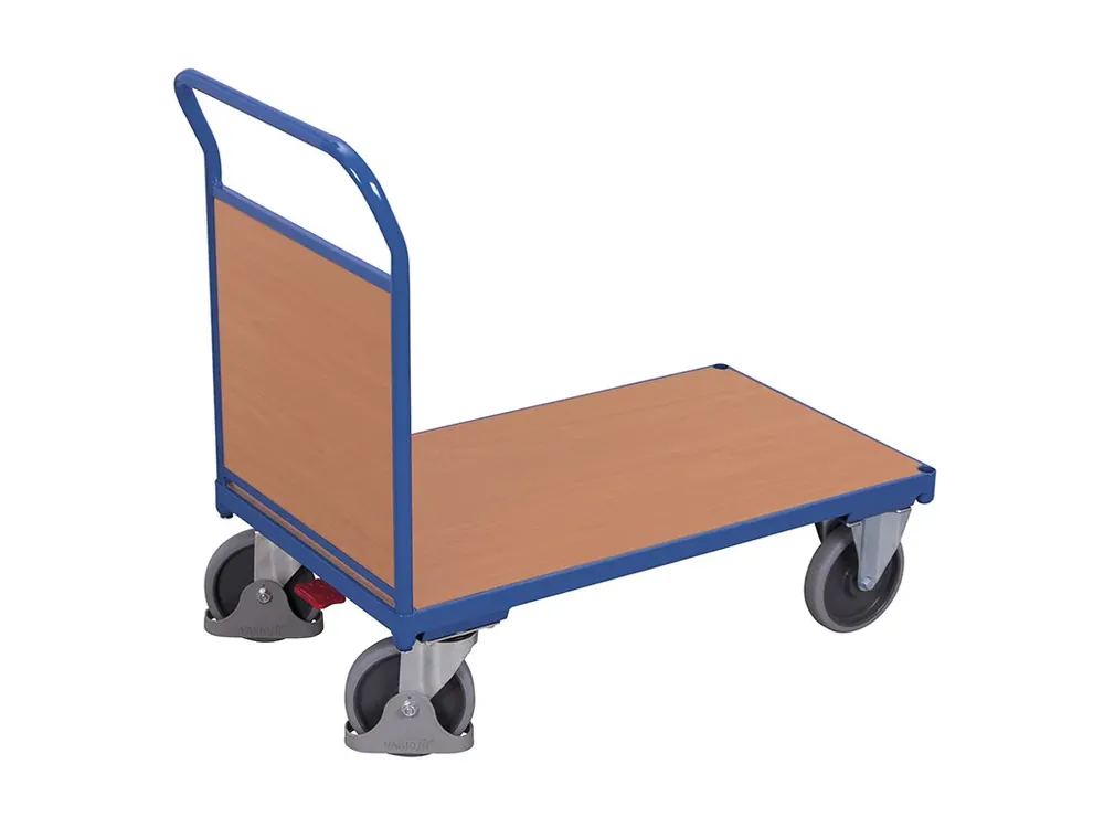 Plošinový vozík s madlem, plná výplň, Variofit, ložná plocha 88 x 50 cm, do 400 kg, modrá/antracit | Premium