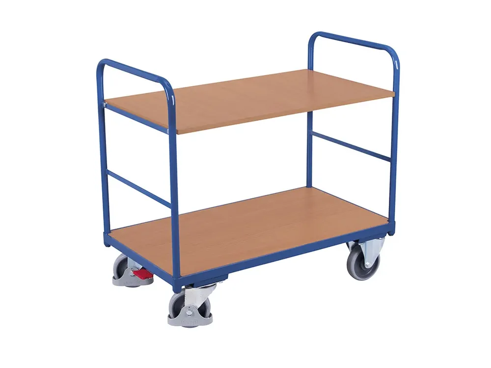 Kvalitní produkt - Nízký policový vozík, Variofit, 2 police (84 x 48 cm), do 250 kg, modrá/antracit
