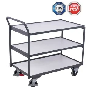 Extra sleva - Antistatický policový vozík s madlem, Variofit, 3 police (83 x 49 cm), do 250 kg