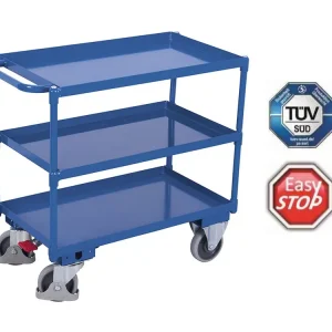 Policový vozík s madlem, Variofit, 3 police s ohraněním (99 x 69 cm), do 400 kg, modrá/antracit | Výhodný nákup