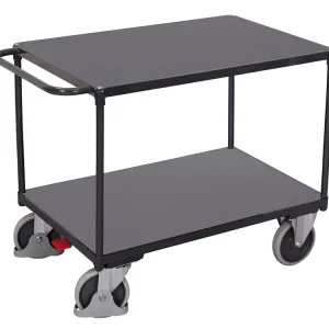 Policový vozík s madlem, Variofit, ložná plocha 85 x 50 cm, do 400 kg, 2 police, modrá/antracit | Cenový hit