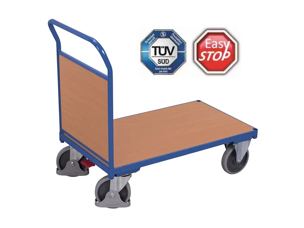 Plošinový vozík s madlem, plná výplň, Variofit, ložná plocha 103 x 70 cm, do 500 kg, modrá/antracit - Cenová bomba